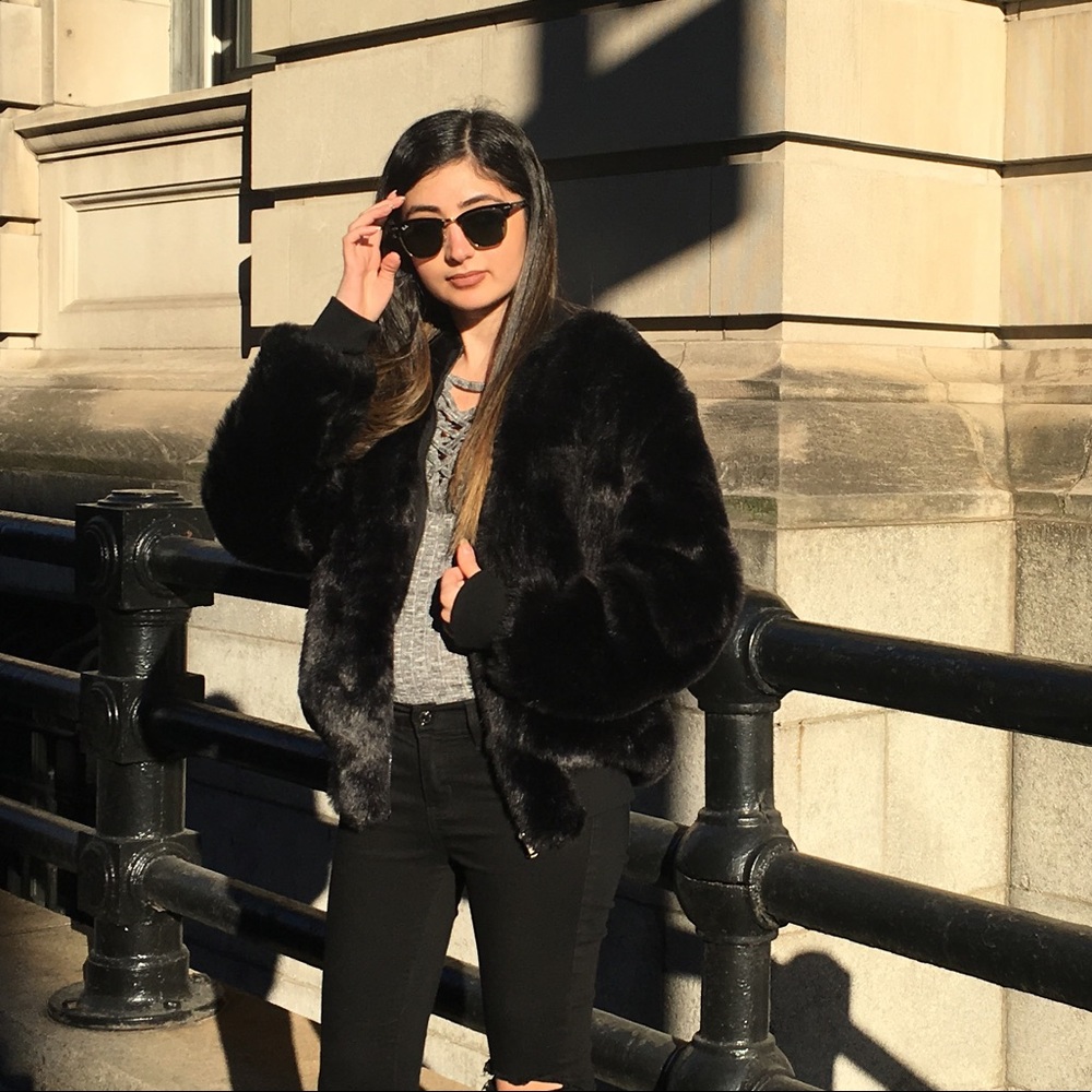 Black Faux Fur Bomber Jacket